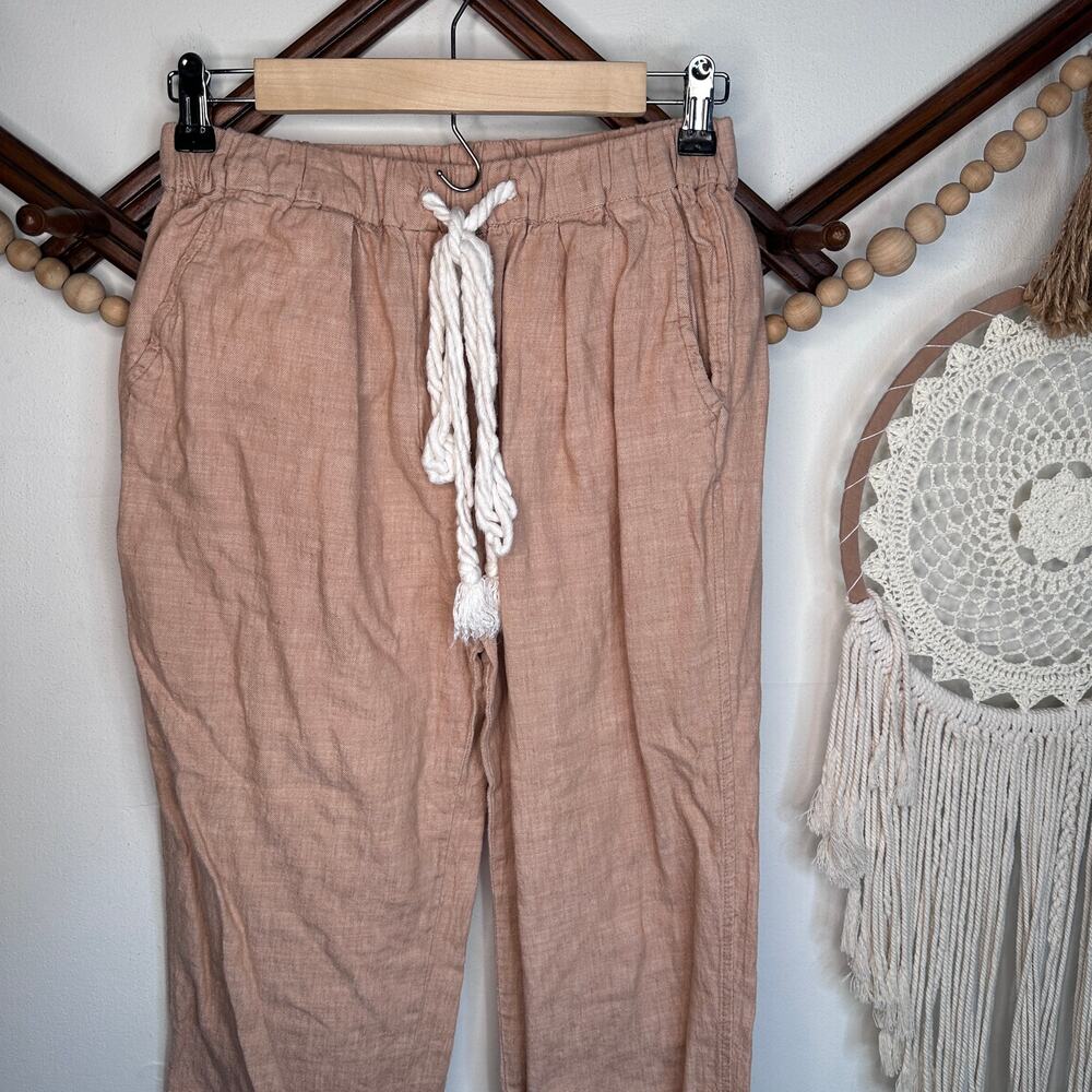 Free People Tan Linen Blend. Drawstring Pants